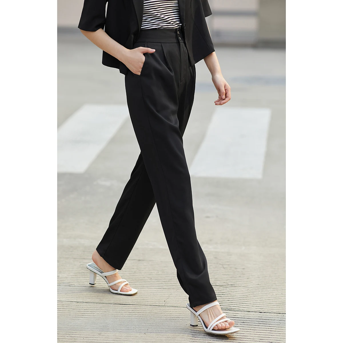INMAN Summer Casual Women's Pants Commuter Trousers High Waist Office Lady Fashion Loose Elegant Long Pants Pure Color Versatile