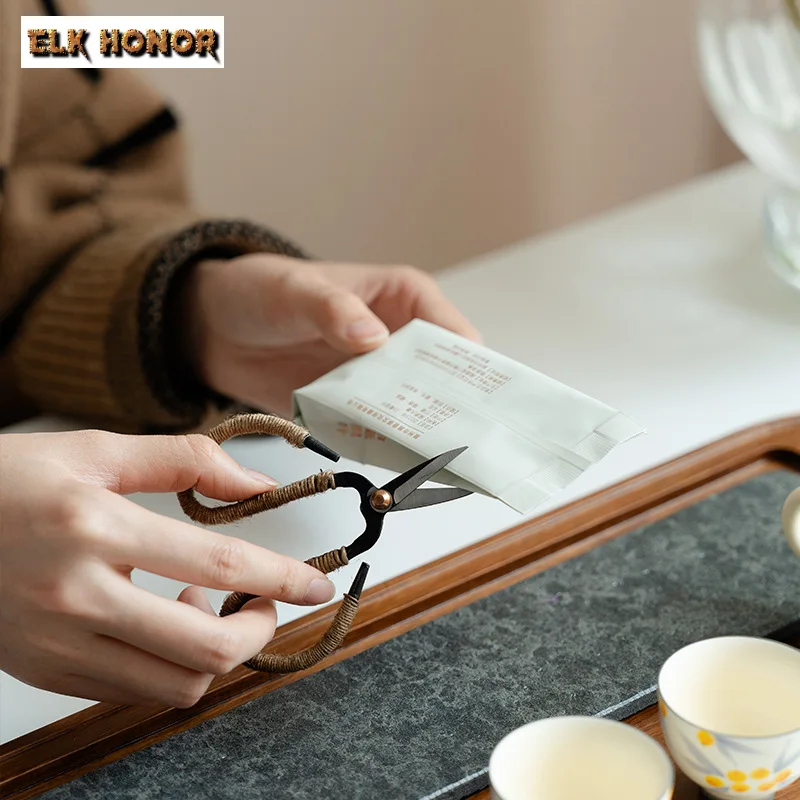 Retro Hemp Rope Cut Tea Bag Scissors Tea Bag Scissors Fishing Hand Cross Stitch Thread Household Small Scissor