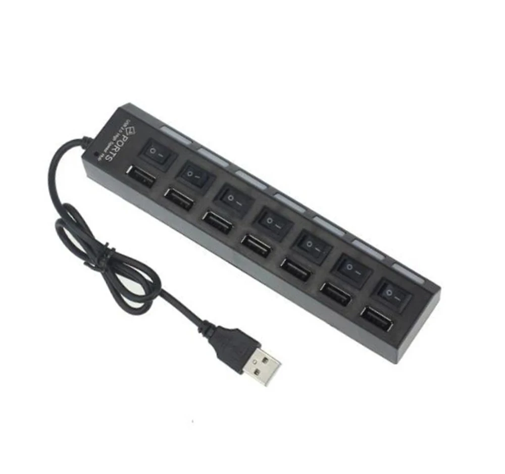 USB 2.0 Hub USB Hub 2.0 Multi USB Splitter Hub Use Power Adapter 7 Port Multiple Expander 2.0 USB Hub with ON/OFF Switch, for PC