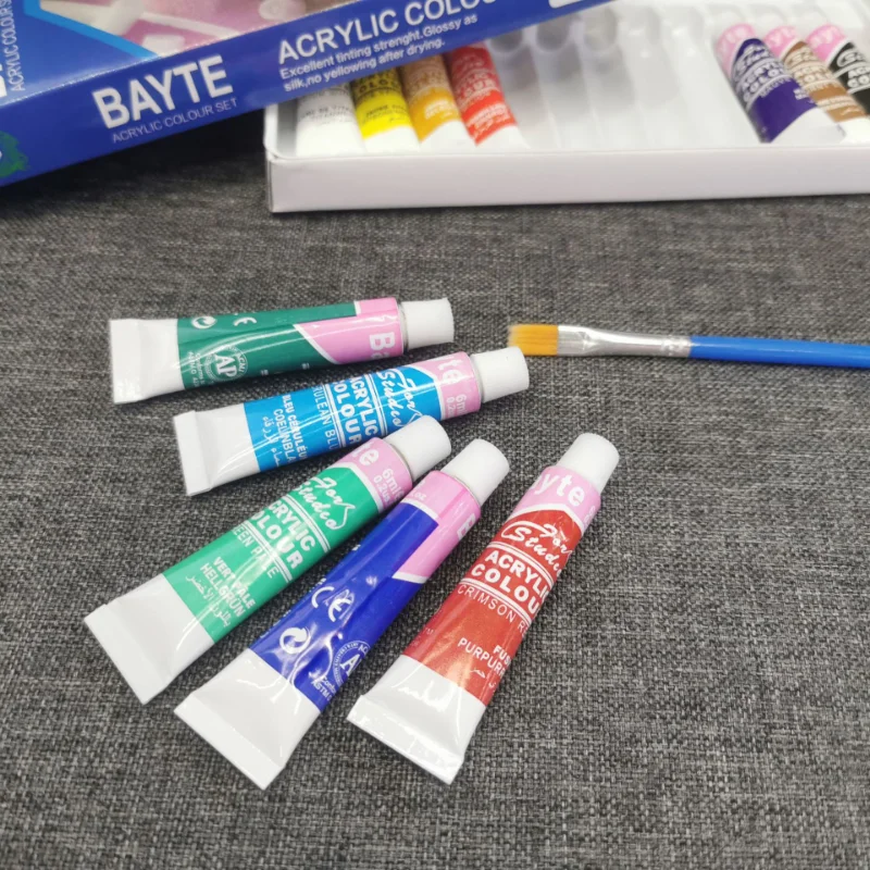 12 색/세트 DIY 아트 페인팅 페인트 전문 아크릴 페인트 수채화 세트 세라믹 스톤 페인트 브러시 아크릴 페인트