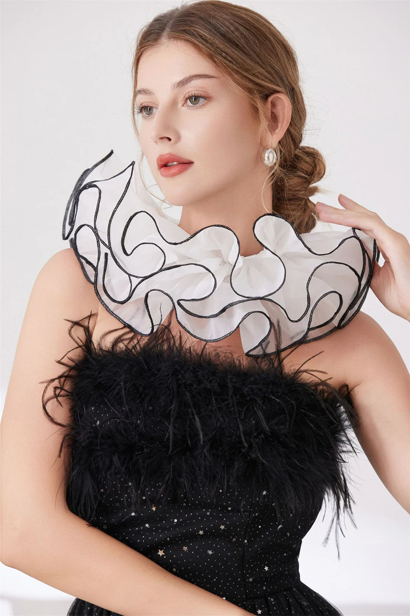 Elegante Mesh Rüschen Schicht Gefälschte Kragen Dekoration Schal Hemd Bluse Tüll Hals Dekor Party Krawatte Cosplay Kostüm Zubehör – Detail 19
