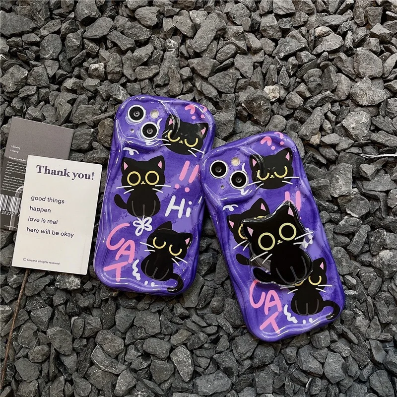 Dark Cat Grip Tok Holder Wave TPU Soft Phone Case