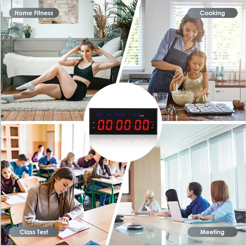 Gym Timer Interval Workout Clock for Home Garage Ultra-Clear 2 inch LED Digit with Remote 14.17"x 6.18" Count Down/Up 5
