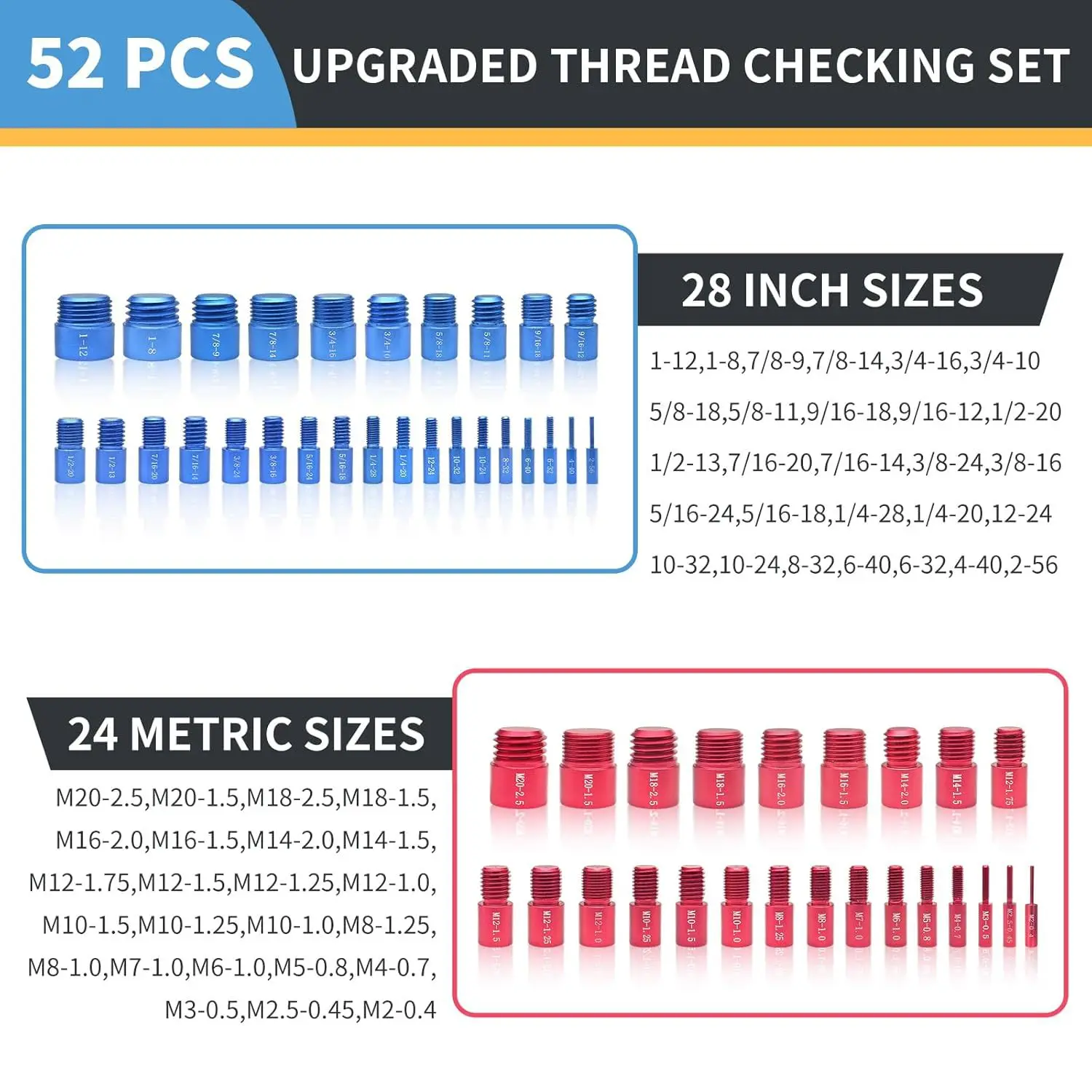 Thread Checker Gauge Set Nut Bolt Thread Identifier 52PCS/44PCS Metric & Inch Sc