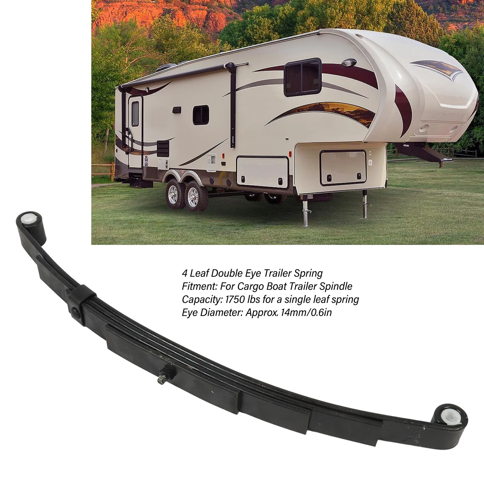 Trailer Leaf Spring 1750lbs 4 Leaf Double Eye Trailer Spring Metal for Cargo Boat Spindle