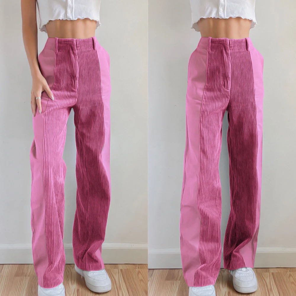 

Missnight Corduroy Brown Pants Pink Green Straight Striped Baggy Pants High Waist Zipper Fly Loose Woman Pants Solid Streetwear