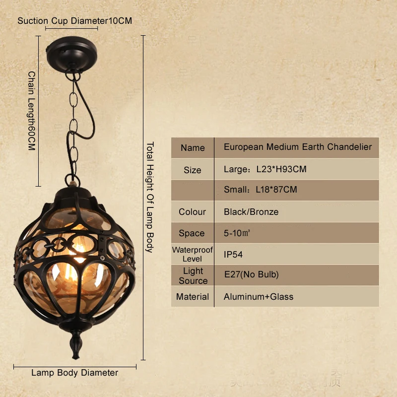 European Outdoor Waterproof Pendant Lights Retro Balcony Corridor Aisle Grape Frame Chandeliers Loft Restaurant Lamps Fixture 6