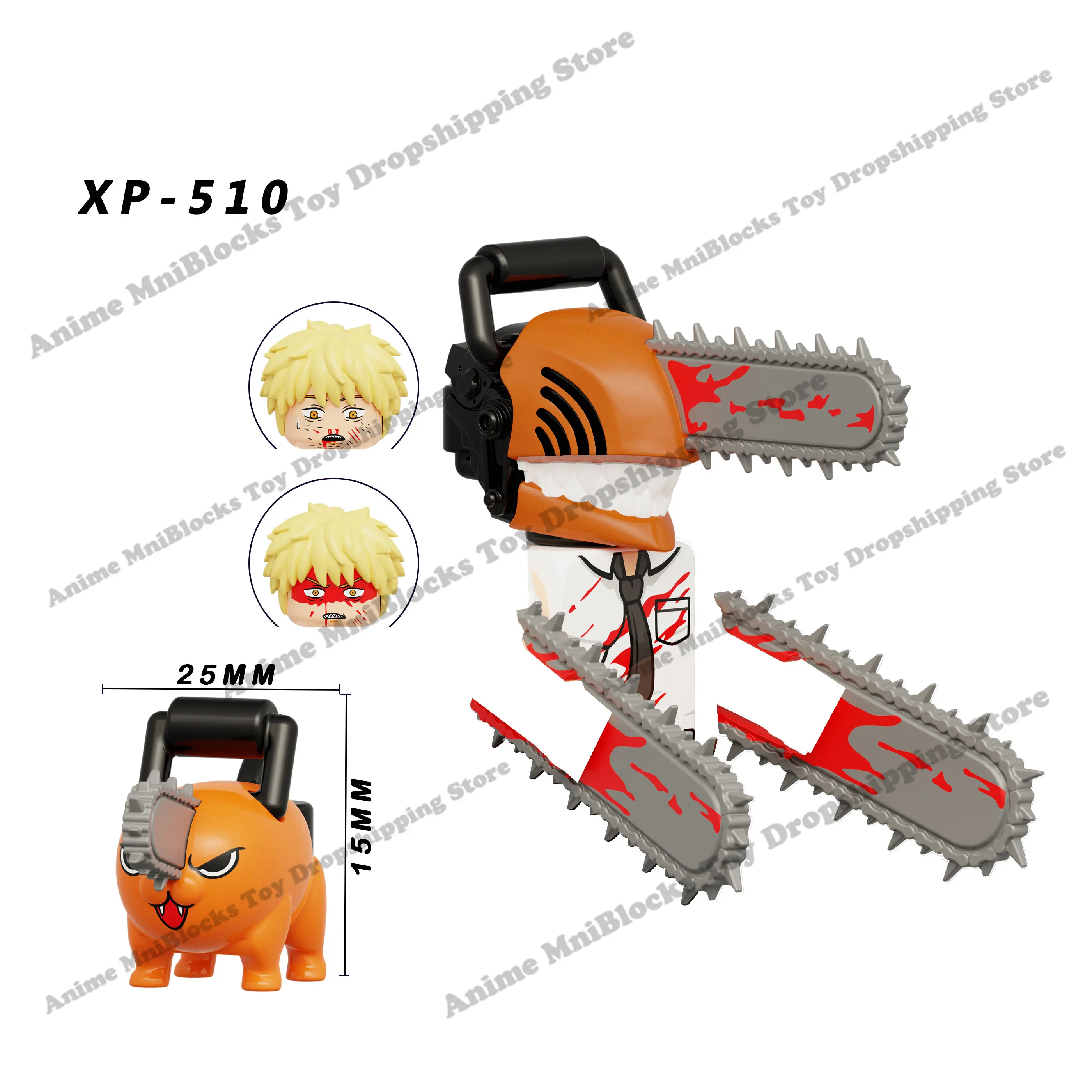 KT1067 Chainsaw Man Anime Denji Pochita Power Electric Times Beam Tolka  Angel Building Blocks Mini-Figures Kids Toys