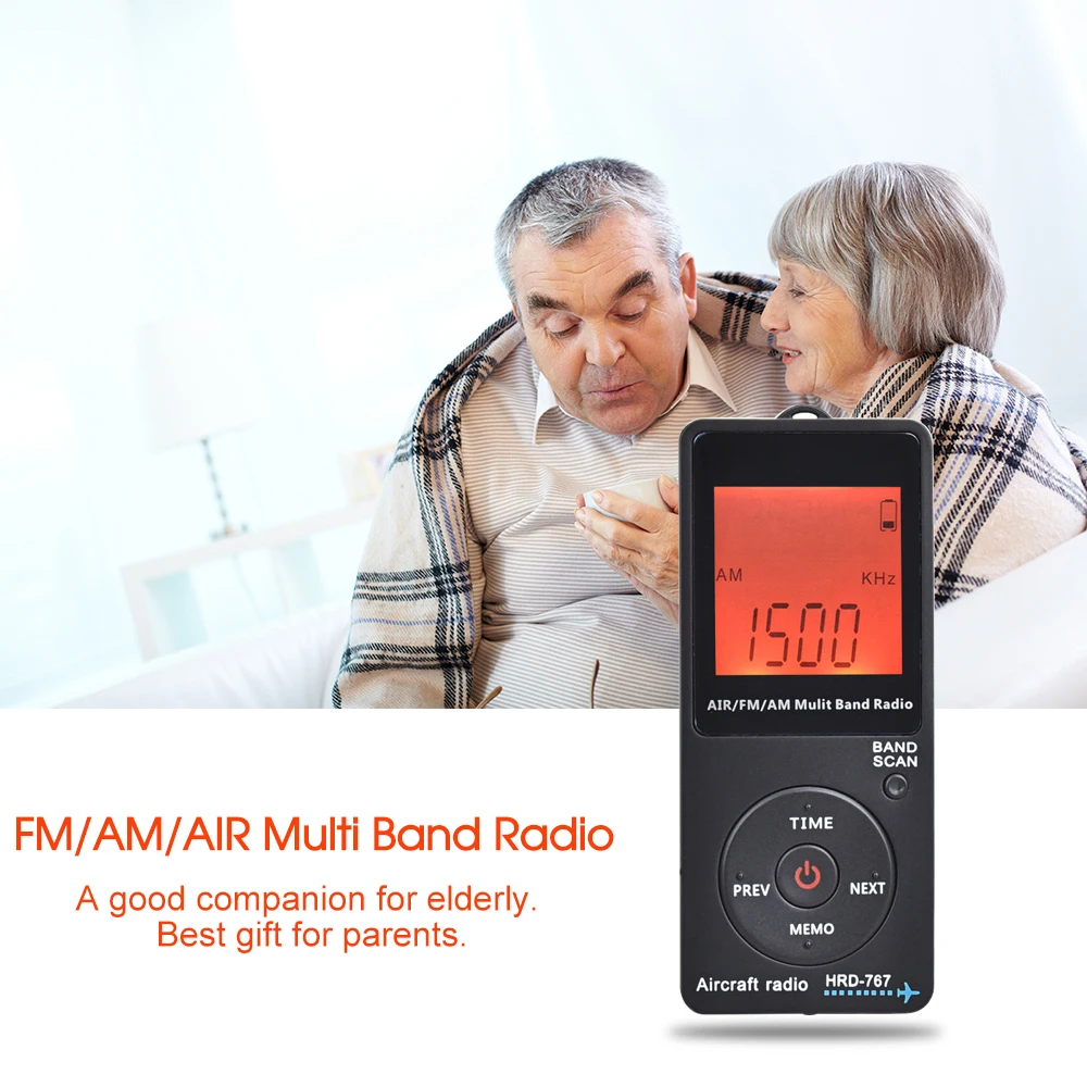 FM/AM/AIR 멀티 밴드 라디오 항공 밴드 라디오 수신기 블랙라이트 LCD 디스플레이 잠금 버튼 헤드폰 랜야드 보관함 포함