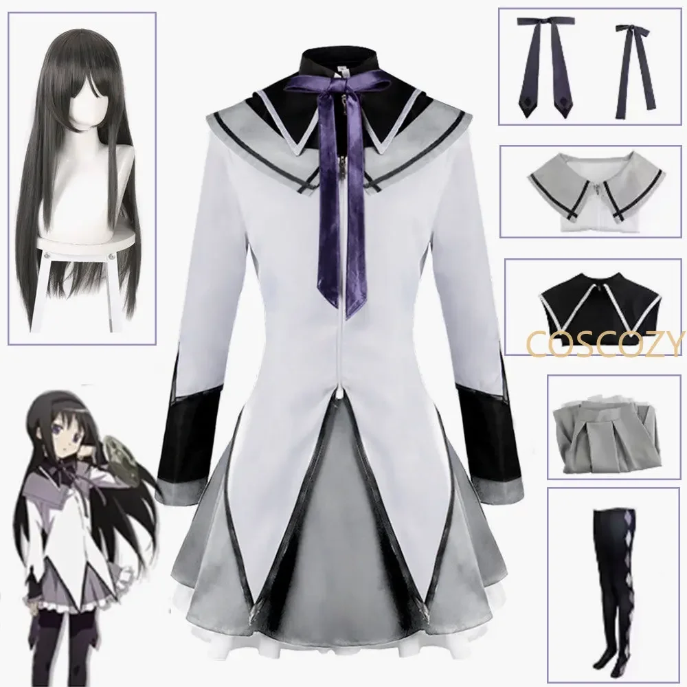 

Anime Magical Girl Puella Magi Madoka Magica Homura Akemi Cosplay Costume Fighting Uniforms Wig Socks for Mahou Shoujo Comic Con