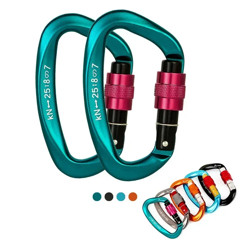 climbing carabiner 12/25KN Professional Safety D Shape Key Hooks Aluminum Security Master Lock Outdoor Ascend Camping Tools