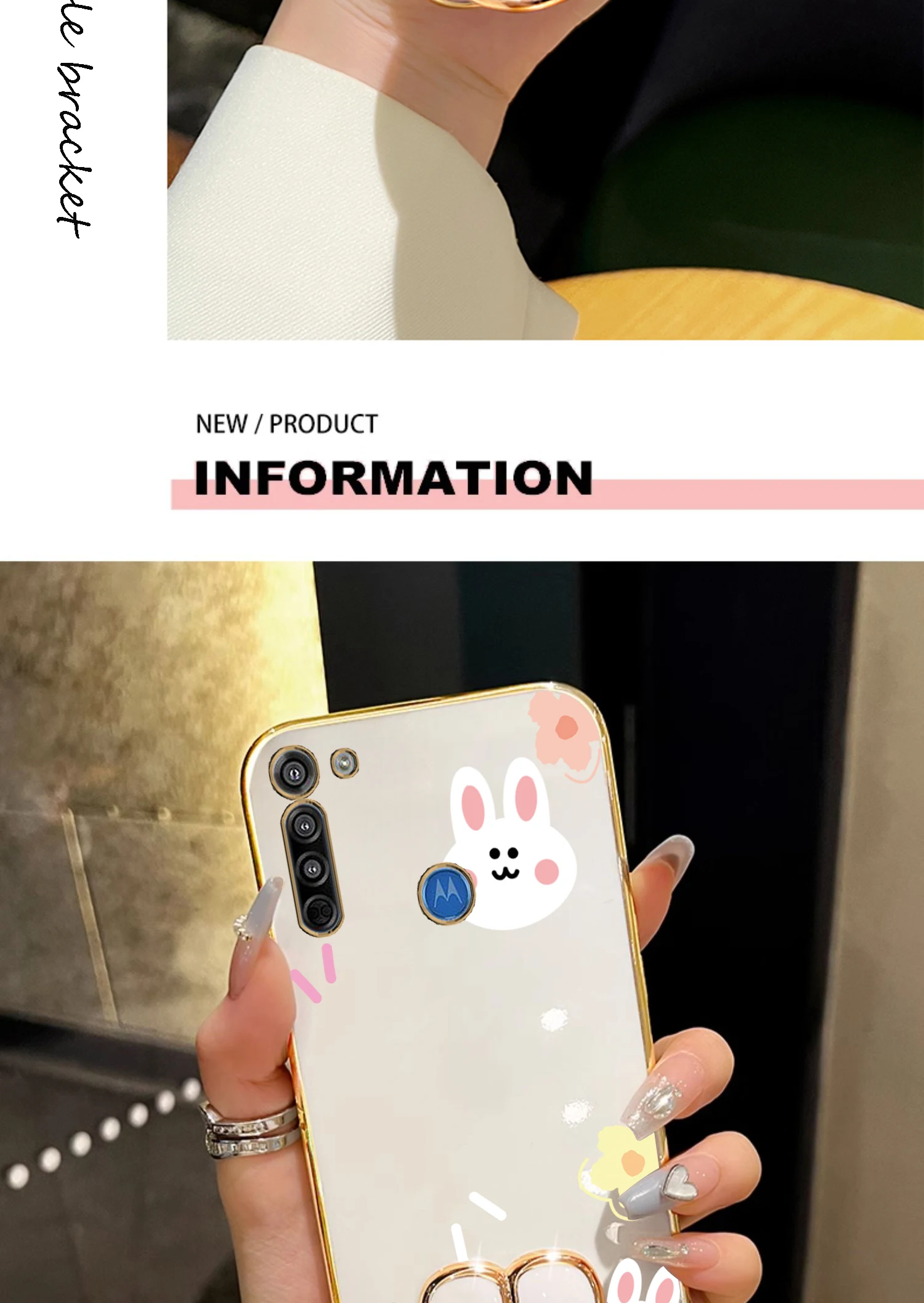G8 Blume Strap Make-Up Kaninchen Telefon Halter Fall Auf Für Motorola Moto G8 Spielen Plus Power MotoG8 G8 Spielen G8 plus Stand Abdeckung – Detail 4