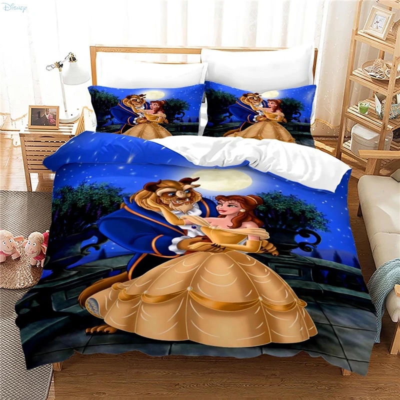 Beauty and The Beast Cartoon Bedding Set Twin Full Queen King Size Comforter Cover Set with Pillowcase Adult Kids Duvet Covers 