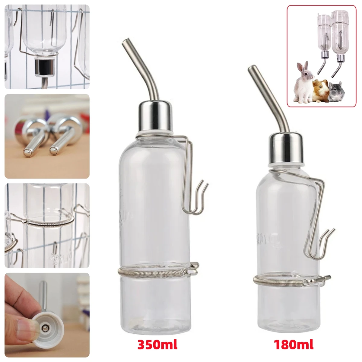 Hamster Rabbit Pet Hanging Automatic Drinking Fountain 180ml/350ml Easy Installation Drinking Bottle for Guinea Pig Squirrel 1Pc 2
