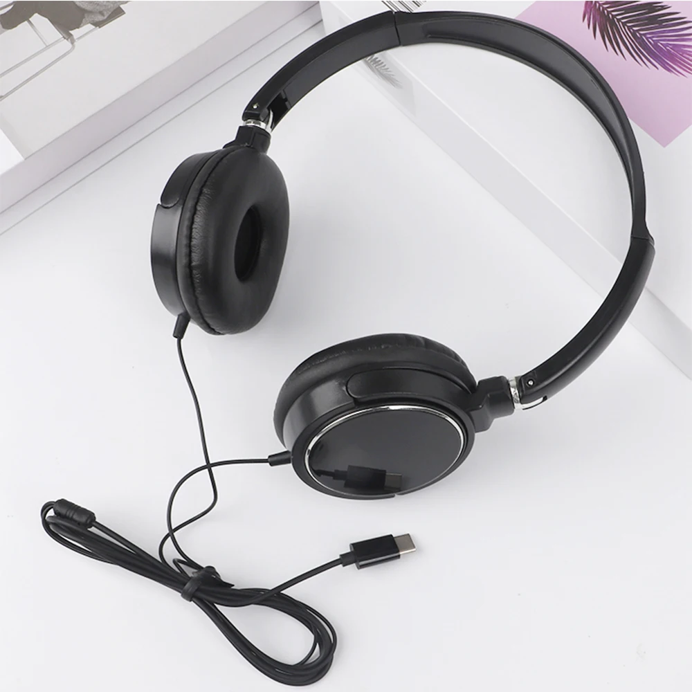 Type C Wired Headphones 3 5mm Bass Stereo Foldable With Microphone Adjustable Headphones Suitable For Pc Mp3 Mobile Headphones, Alina Gadgets