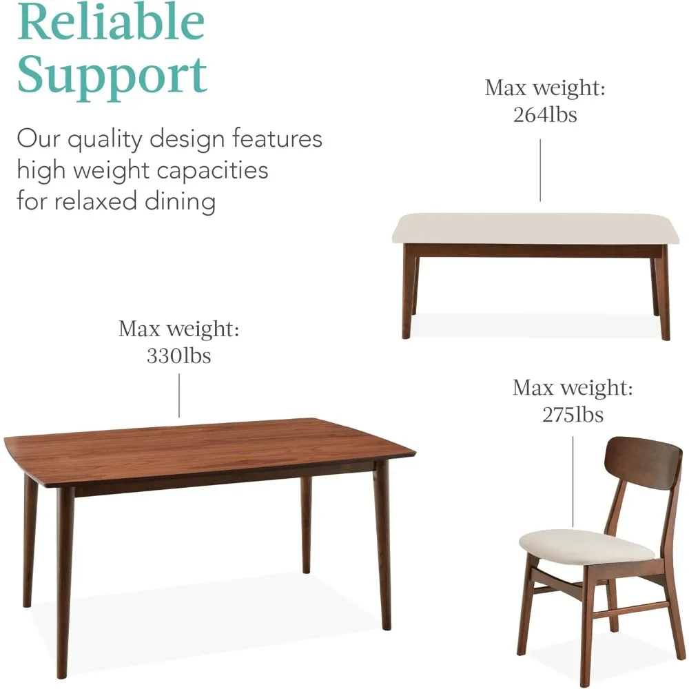 Dining table set Best Choice Products 6-Piece Dining Set, Mid-Century Modern Wooden Table & Upholstered Chair Set for Home, Kitchen