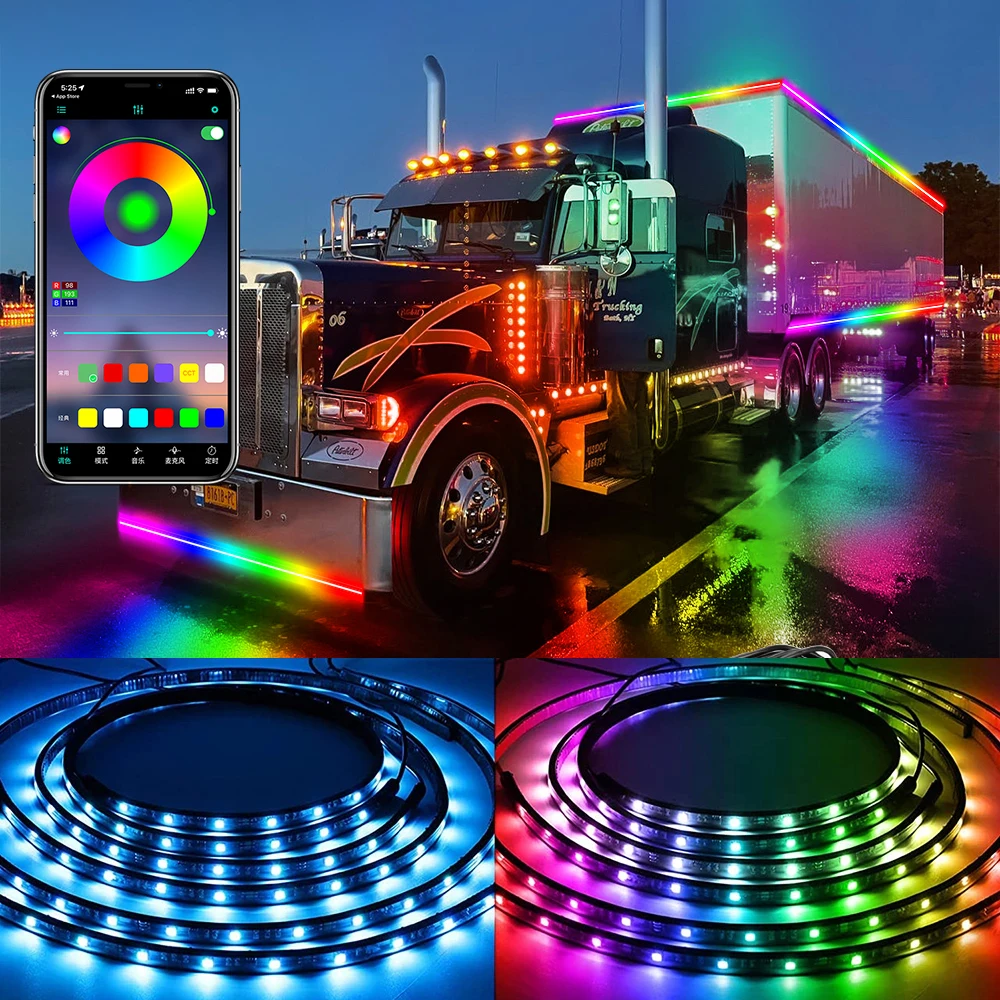 22 in 1 rgb Dreamcolor Acryl Innenraum Auto LED-Streifen mit drahtloser App  Glasfaser Umgebungsbeleuchtung Kits Neon Dual Zone