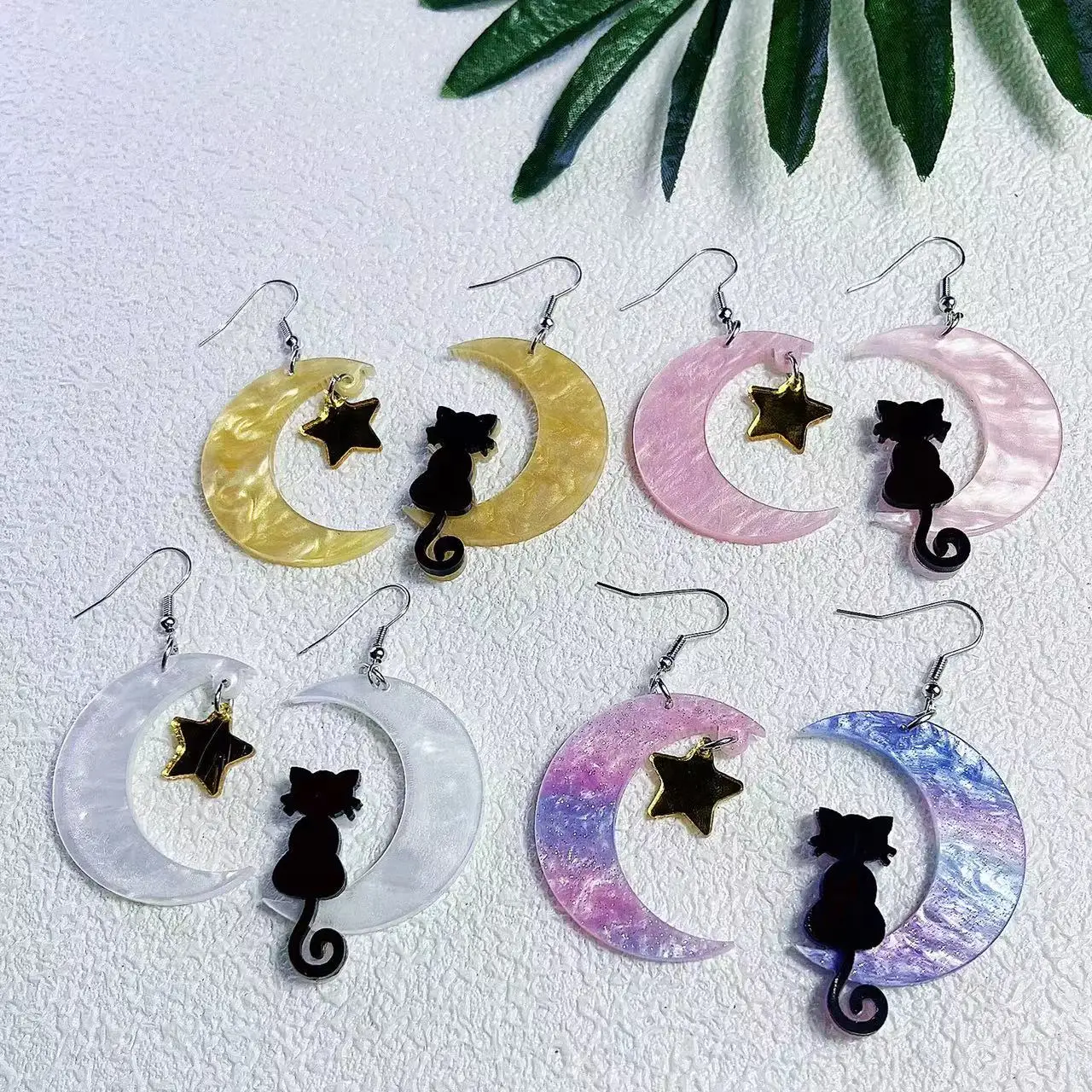 Dangle Earrings Animal Acrylic Moon Cat Star Personality Funny Ear Jewelry Elegant Cute Temperament Daily Casual Female Gift