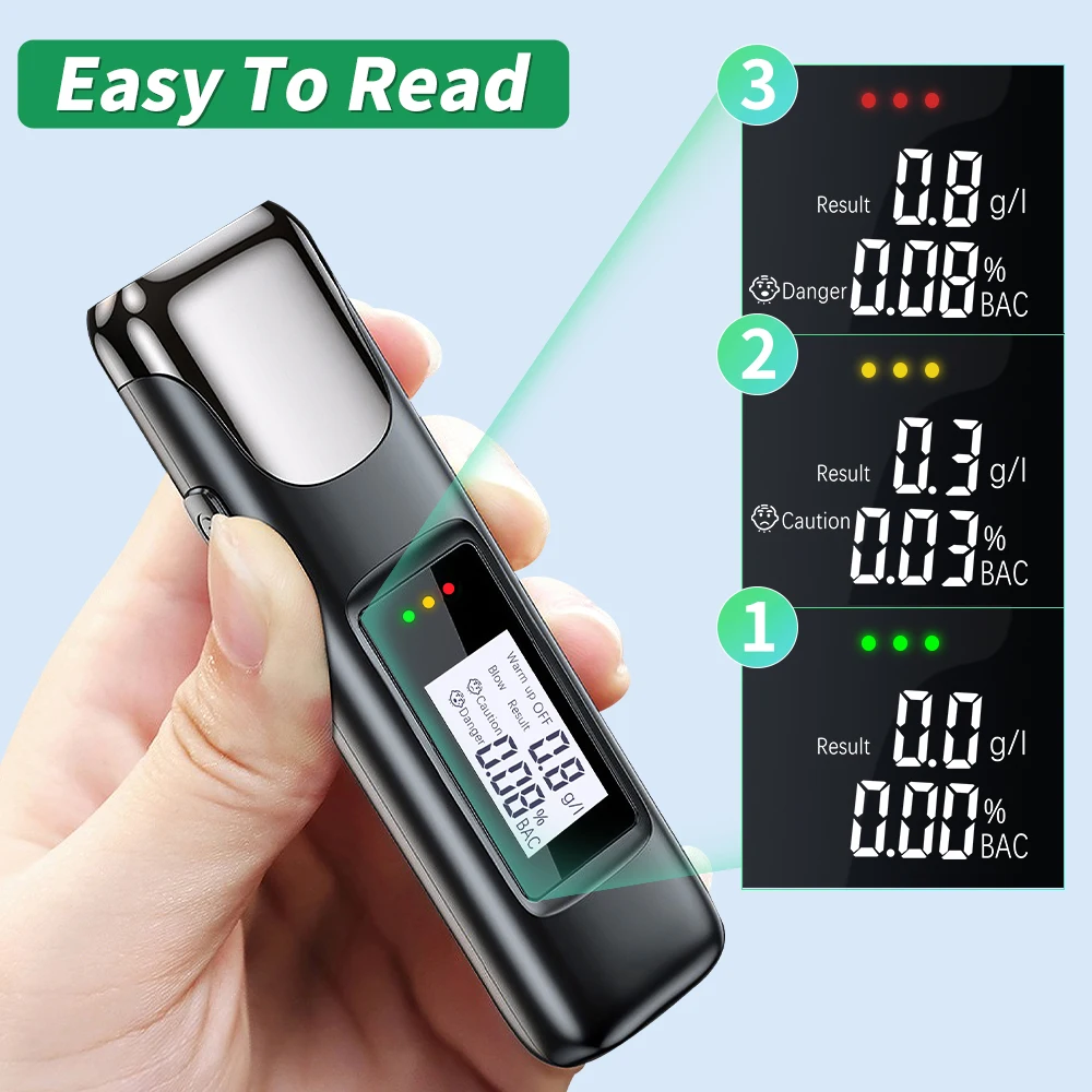 TOPEISHUNG Alcohol Tester Portable Non-Contact With LED Screen Display Breathalyzer TYPE-C Rechargeable Breath Alcohol Test Tool