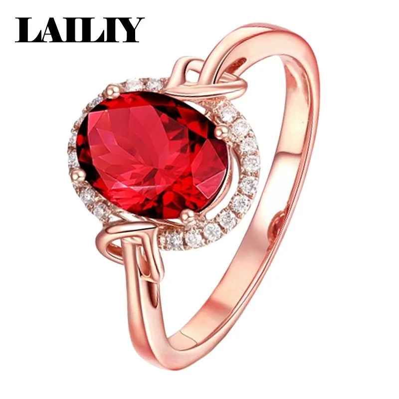 LAILIY 로즈 골드 루비 다이아몬드 조절 가능한 여성용 패션 반지
