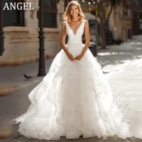 ANGEL Sexy V-Neck Backless A-line Wedding Dress Romantic Organza Sleeveless Trouwjurk Simple Spaghetti Straps Bride Party 1