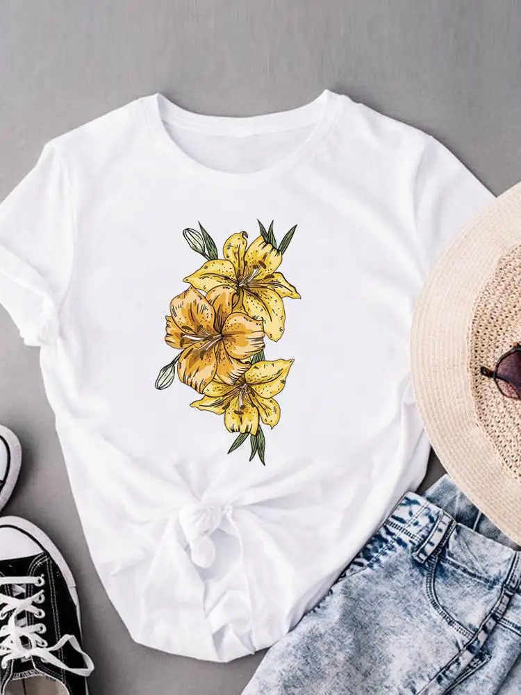 

Flower Lovely Sweet Printing T Female Clothing Graphic Tee Women Fashion Lady Clothes Short Sleeve Print Casual T-shirts