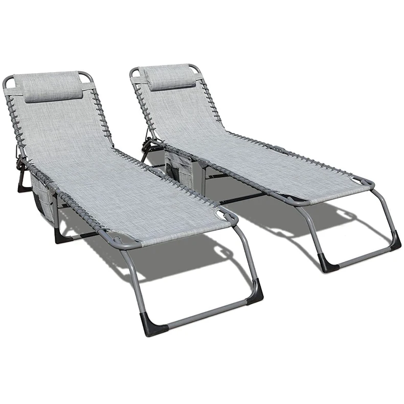 

Outdoor Adjustable Chaise Lounge Chair Reclining Folding Patio Sun Lounger Leisure Beach Chair Set off 2