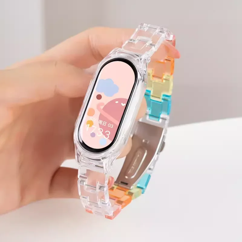 Color Collision Resin Watch Strap with Transparent Protective Cover Wristband