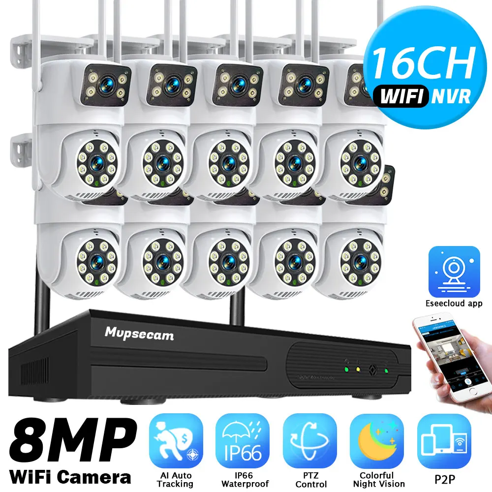 4K 8MP WIFI Cameras Wireless NVR Kit Outdoor HD Video Surveillance