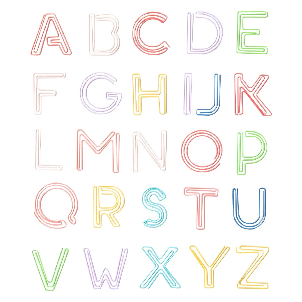 52Pcs 편지 모양의 종이 클립 철 책갈피 클램프 학생을위한 페이지 마킹 클립 사무실 학교 문구 다채로운