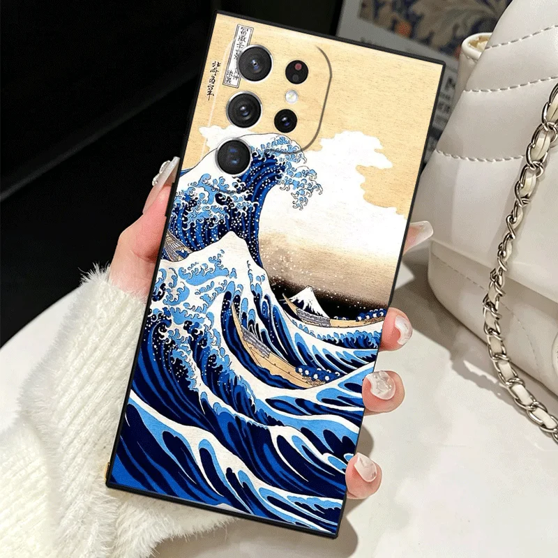 Soft Silicone Phone Case with Japanese Wave Kanagawa Surfing Design