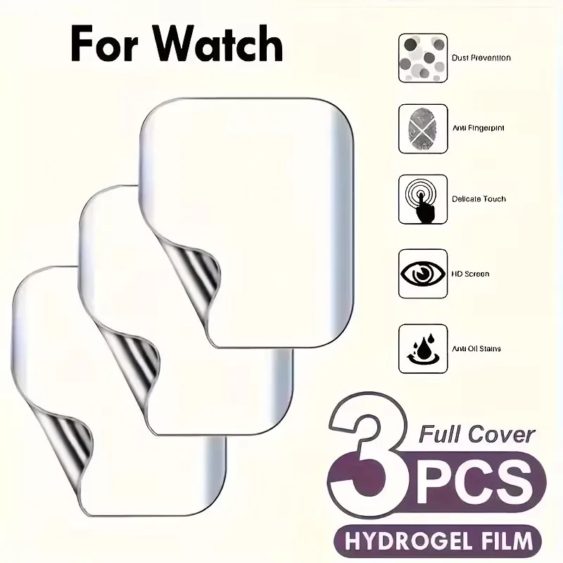 3 יחידות מגן מסך הידרוג'ל רך לדגמי Apple Watch 9 8 7 6 5 4SE 1 2 3 בגודל 45MM 42MM 40MM 44MM 38MM לא זכוכית