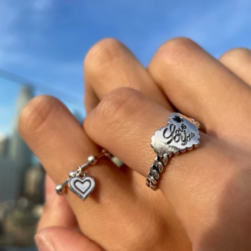 17KM Bohemian Silver Color Star Moon Heart Opening Rings Set For Couple  Women Men Lovers Butterfly Wedding Rings Jewelry