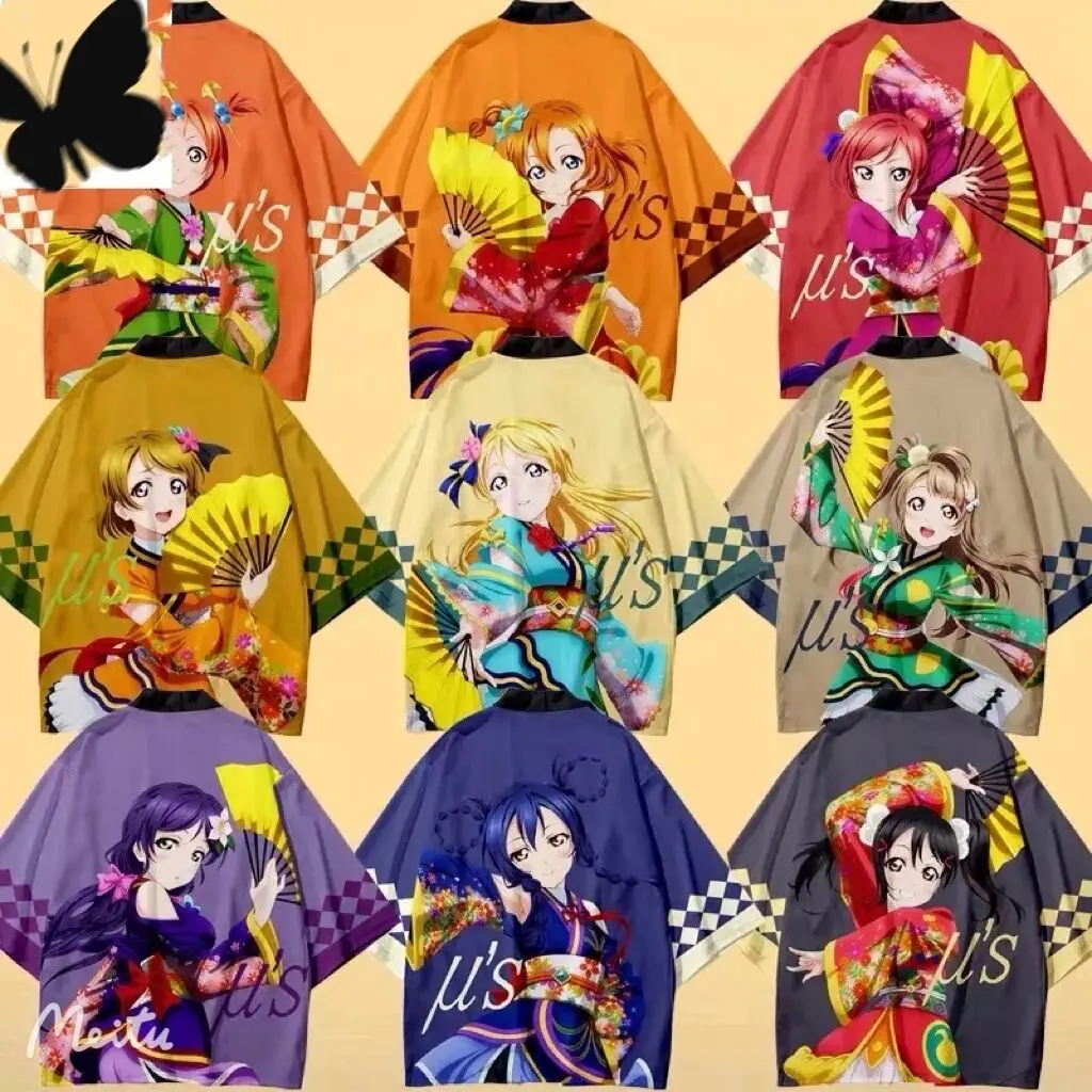 

Kawaii Lovelive! Японское кимоно с 3D-принтом, хаори юката для женщин и мужчин, модная летняя повседневная крутая уличная одежда с коротким рукавом