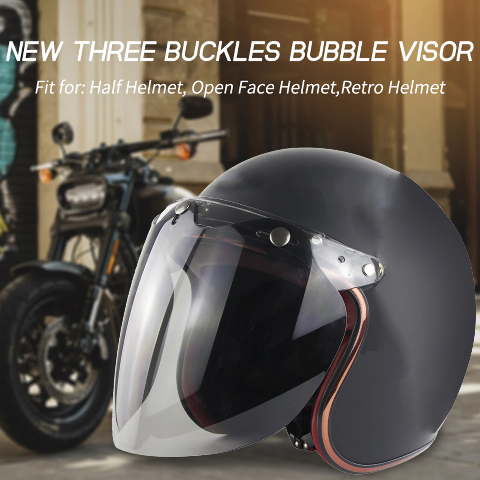 Open Face Helm Visier Motorrad Helm Blase Linse 3-Snap Blase Wind Schild Visier Anti-UV/Anti-fog Motorrad Helm objektiv – Detail 26