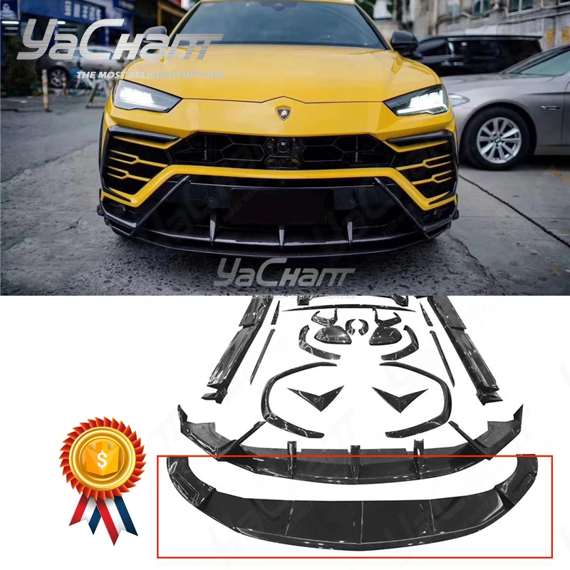 

Автомобильный Стайлинг полностью из углеродного волокна CF URUS TC стильный передний диффузор подходит для 2018-2022 Lamborghini URUS Bodykit передний диффузор губа
