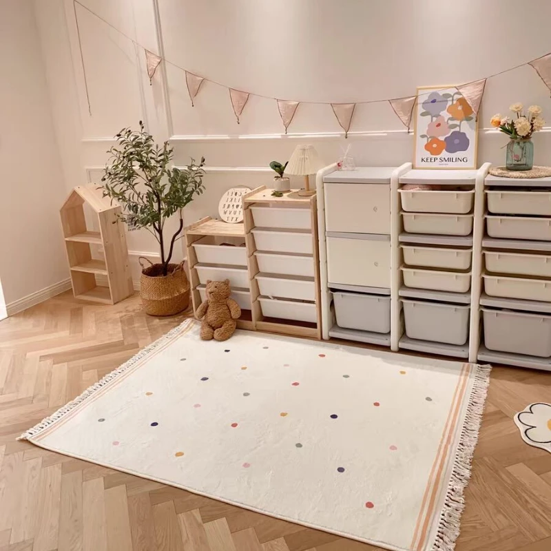 Children's Room Carpet Cute Soft Round Tassel Floor Mat Large Area Living Room Bedroom IG Decoration Polka Dots Rug