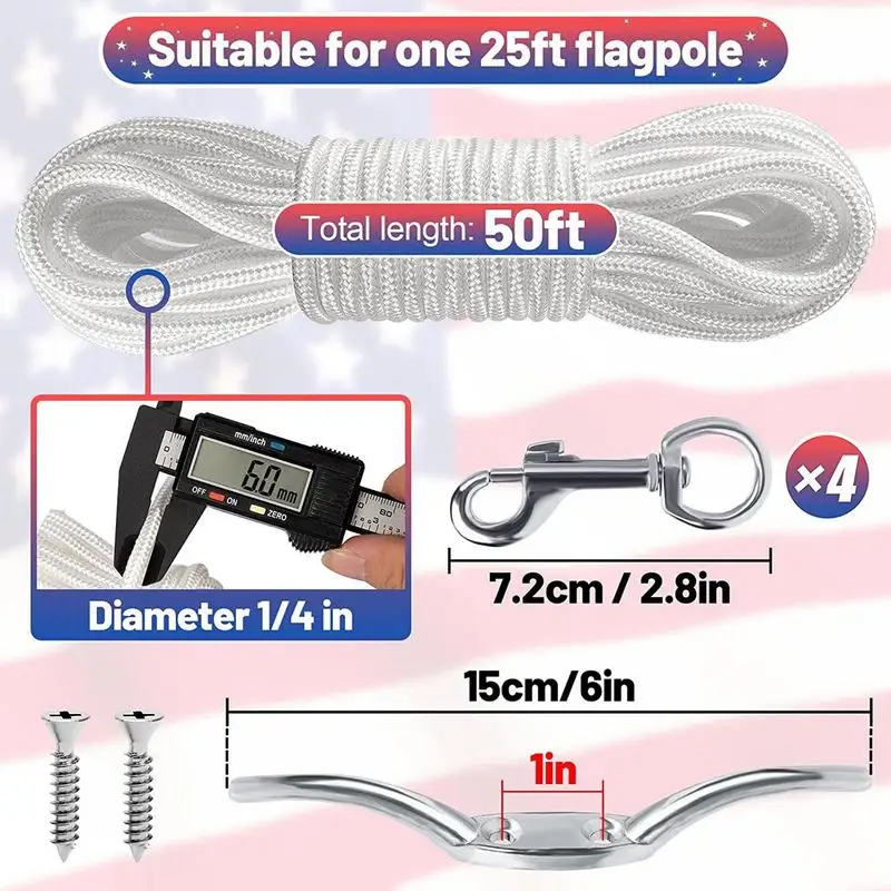 Flag Pole Rope Kit Flag Pole Hardware Outdoor D&eacute;cor Repair Kit For Features 4 Metal Swivel Snap Clips 3 Inch Silver Ball