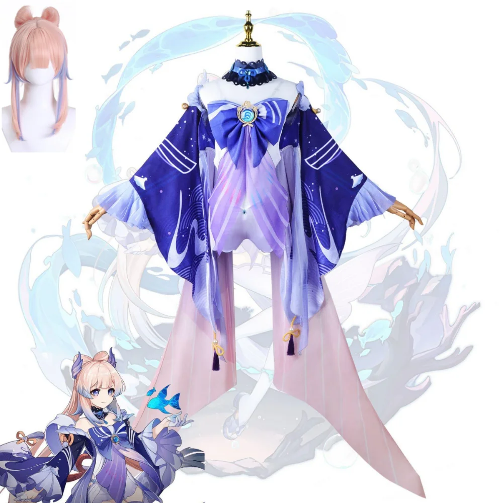 

Genshin Impact Sangonomiya Kokomi Cosplay Wigs Sexy Women Dress Outfit Uniform Anime Halloween Carnival Costumes