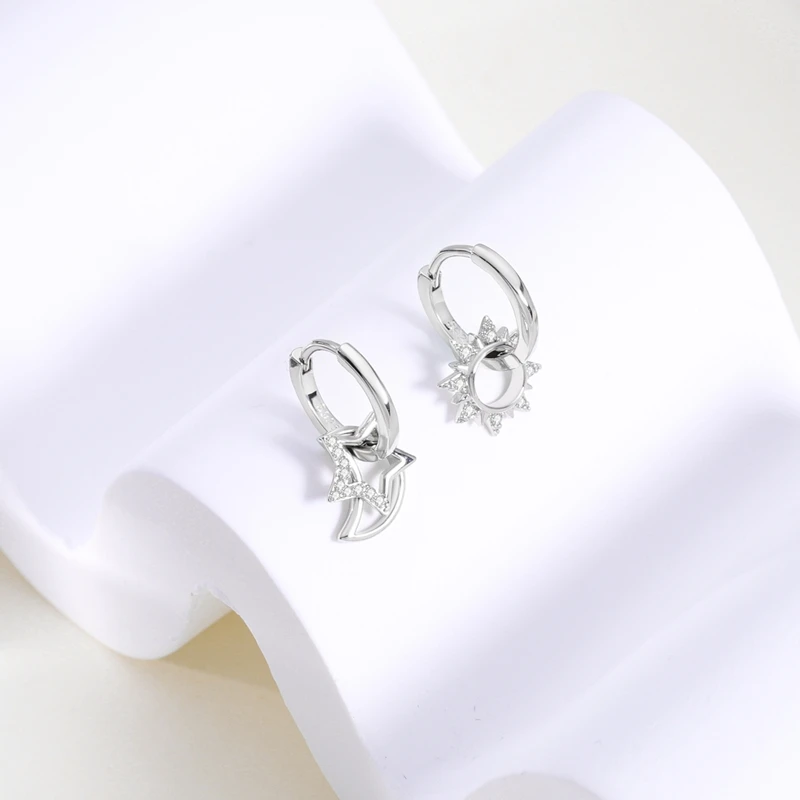 925 Silver silver hoop earrings silver earrings heart hoop earrings hoop earrings heart earrings womens earrings For Woman Pendientes Zircon Heart Shape Star Eardrop Original Earring Fashion Jewelry