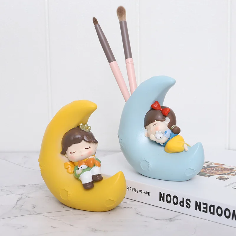 Little Prince Resin Pen Holder Makeup Brush Stand Desktop Organizer Craft Fairy Tale Storage Ornament Home Decoration