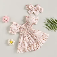 ma&Baby 0-24M Summer Baby Girl Romper Newborn Infant Baby Floral Print Ruffle Jumpsuit Playsuit Sunsuit Headband Outfits 2