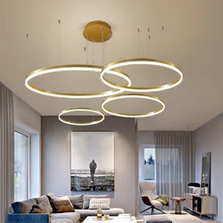 Modern 5 Round Ring Led Pendant Lights Dimmable for Bedroom Table Dining Living Room Chandelier Hoops Decor Lusters Luminaires