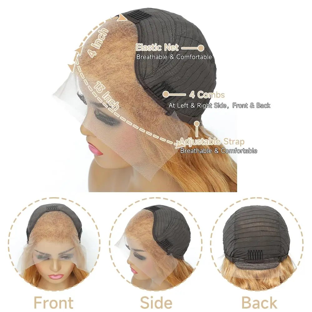 Honey Blonde 13x6 HD Lace Front Human Hair Wig 210% Density Body Wave Human Hair Wigs Colored 27# Pre Plucked Brazilian Hair 5