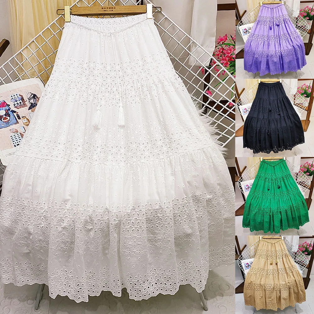 

NEW Lace half skirt female high waist splicing hook flower fairy skirt summer Skirt High Waist A Line Dress Flower Hook Splicing