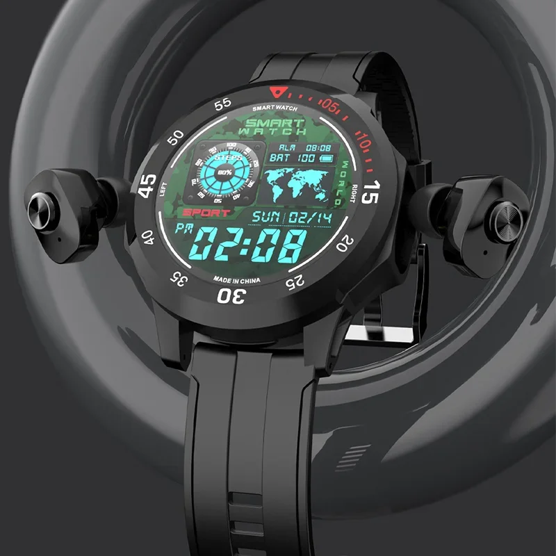 Montre intelligente avec écouteurs sans fil TWS, surveillance de la fréquence cardiaque et de la pression artérielle, musique locale, rappel d'appel Bluetooth, écouteur, nouveau