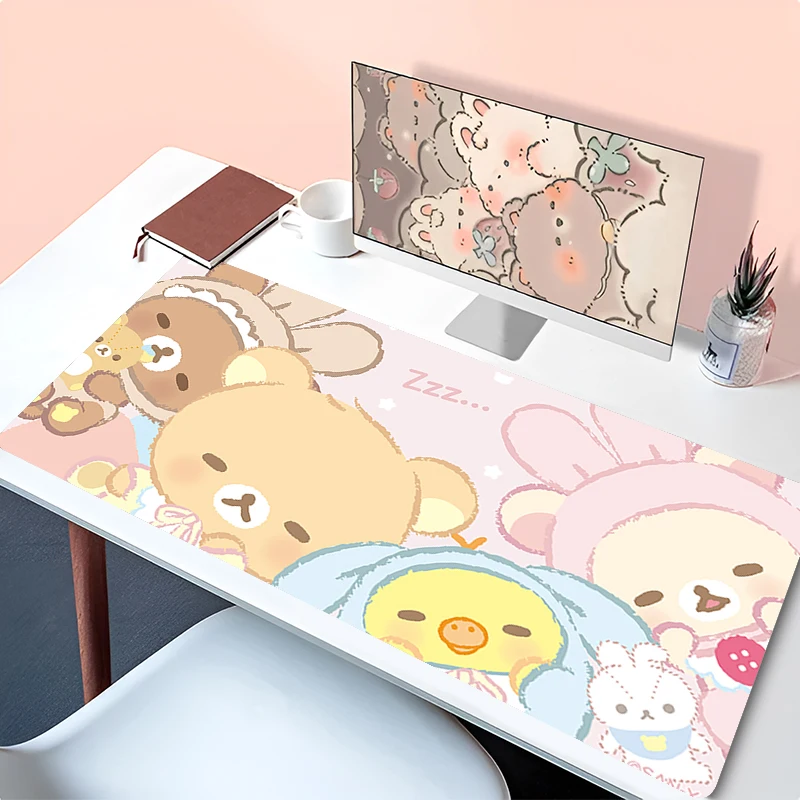 XXL 만화 핑크 마우스 패드 Korilakkuma Rilakkuma Anime Kawaii 키보드 깔개 노트북 귀여운 게임 ...