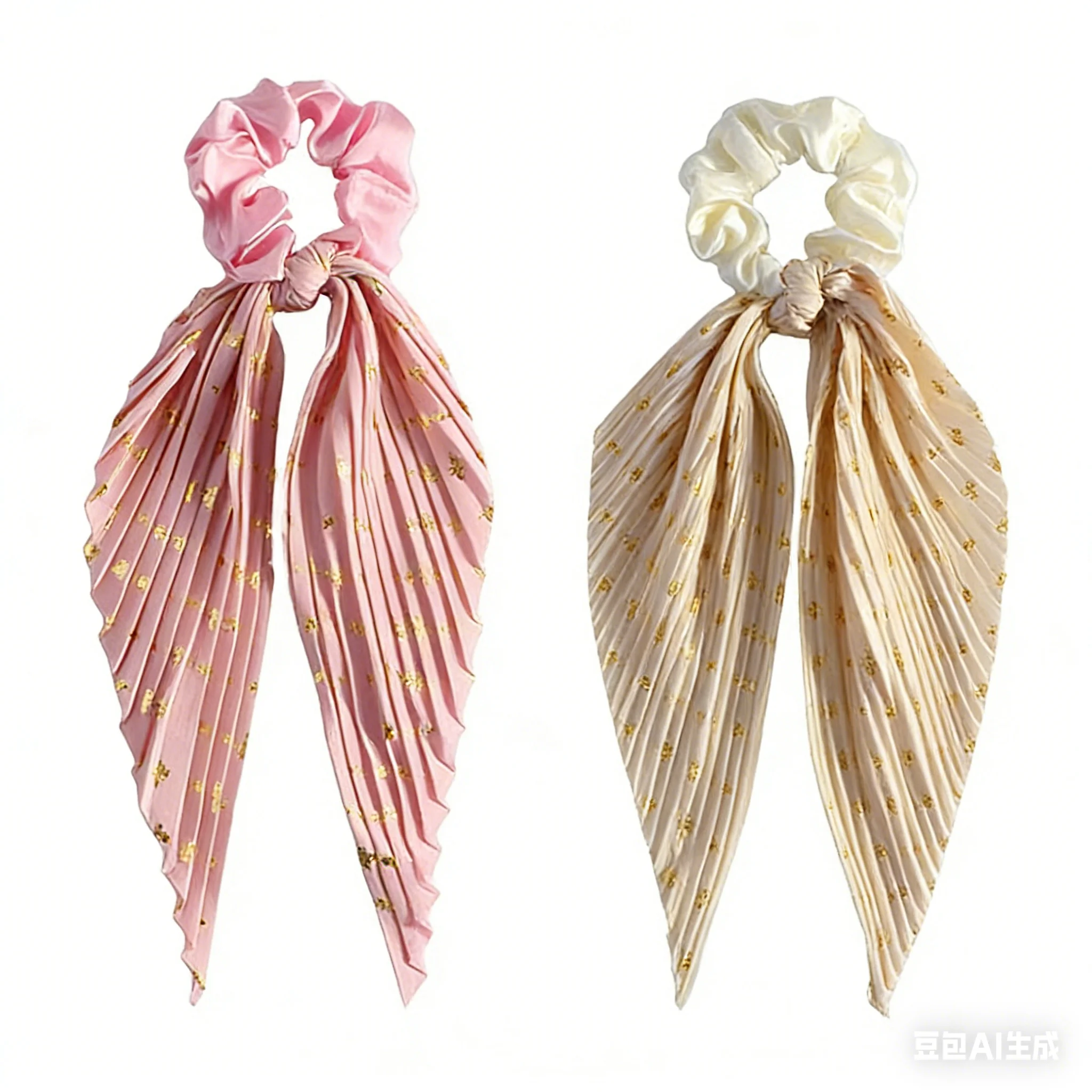 Elegant Handmade Creased Hair Scrunchie with Retro Ribbons - Stylish Hair Accessory