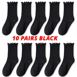 Ruffle Ankle Socks Set for Women - Breathable Short Tube in Black & White (5/10/20 Pairs) (10 Pairs Black)