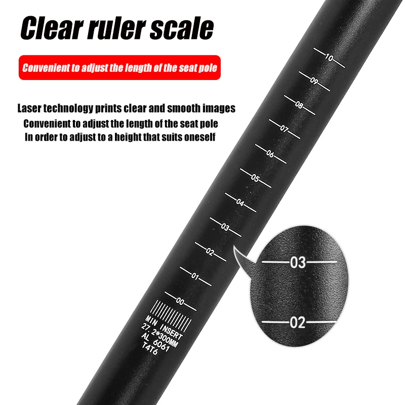 Aluminum alloy bicycle seat rod Seat Post Tube 25.4/27.2/30.8/31.6 bicycle parts 190/300/350mm Road Bike Seat tube   ﻿